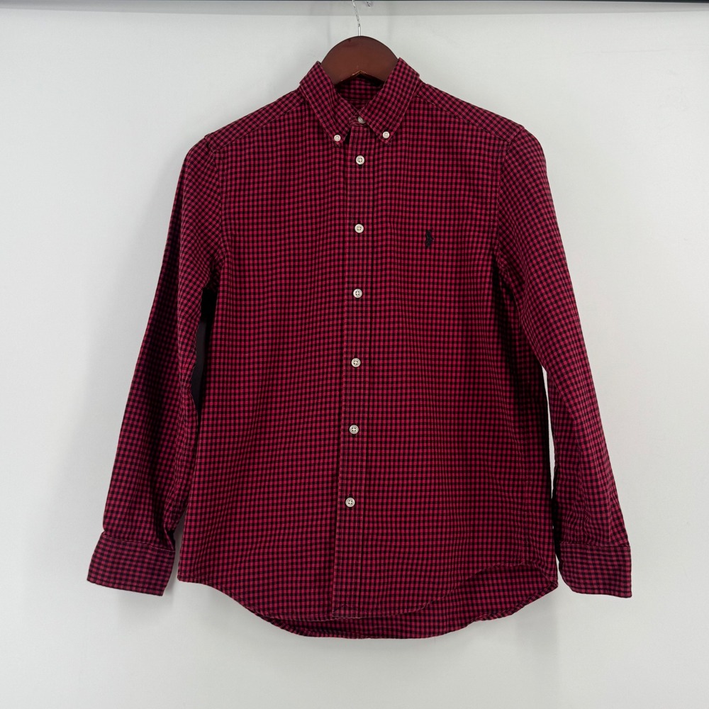 Polo Ralph Lauren Boys Red Black Gingham Check Button Down Shirt Large 14-16